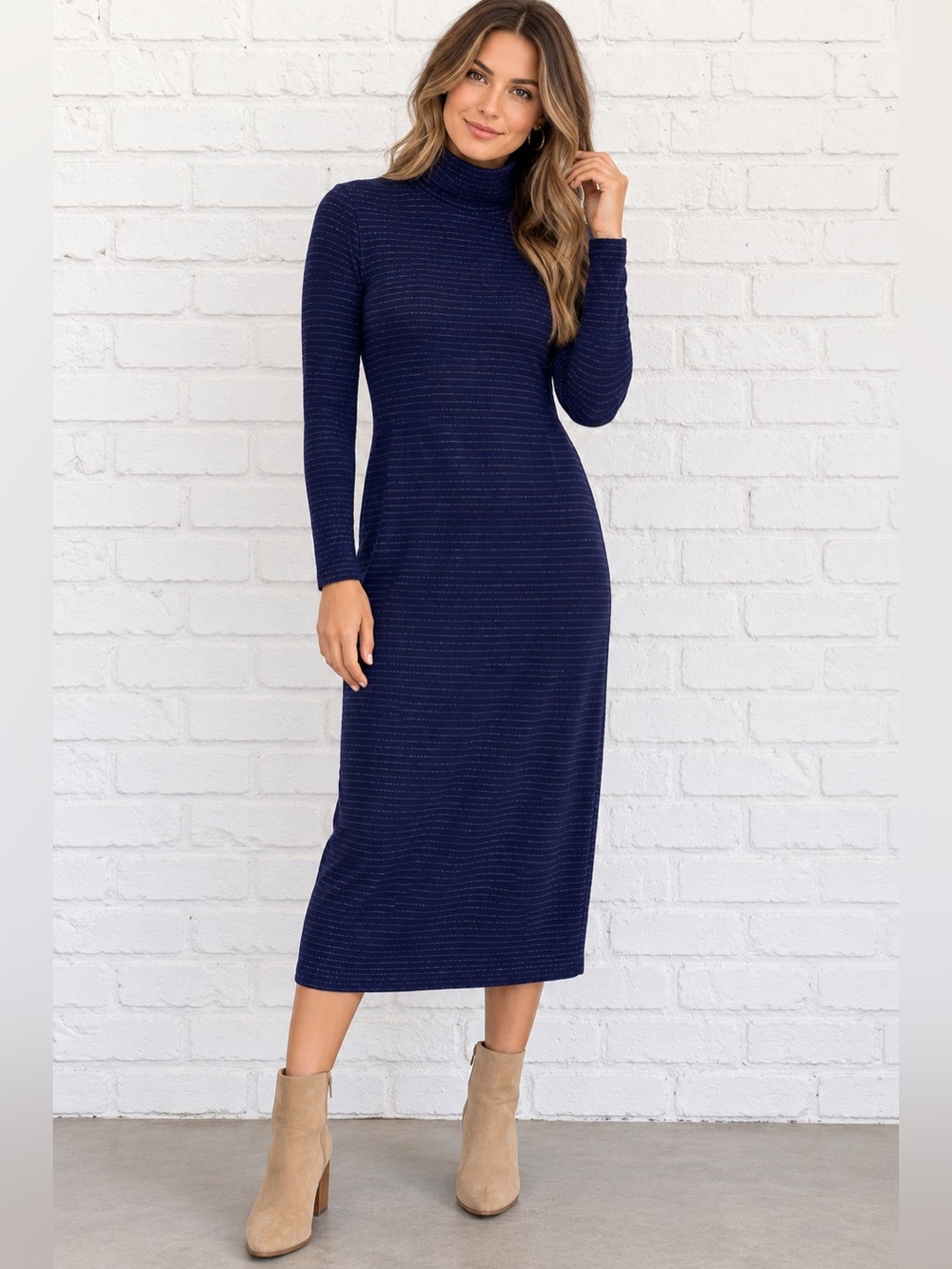 Marine Layer Lexi Rib Turtleneck Midi Dress